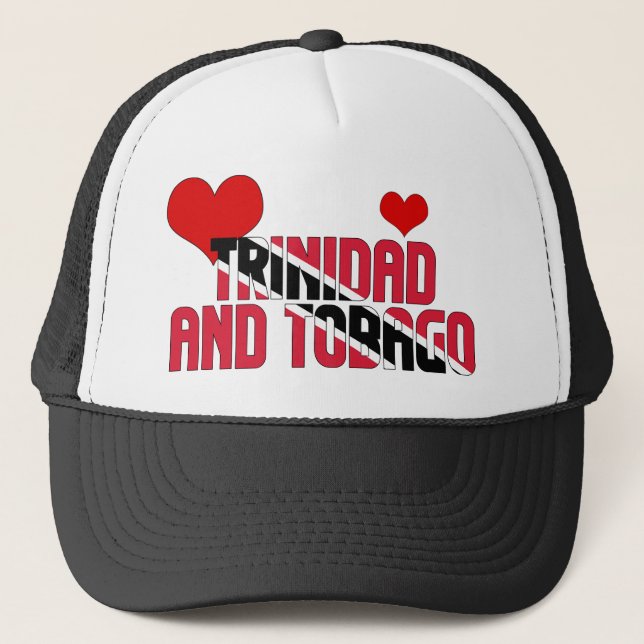 Adorable Trinidad and Tobago Flag Hearts Patriotic Trucker Hat (Front)