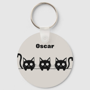 Adorable Trio of Black Cats Key Ring