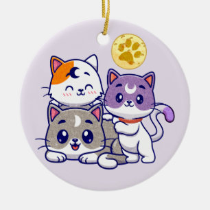 Adorable Trio – Three Cute Cats Ceramic Tree Decoration