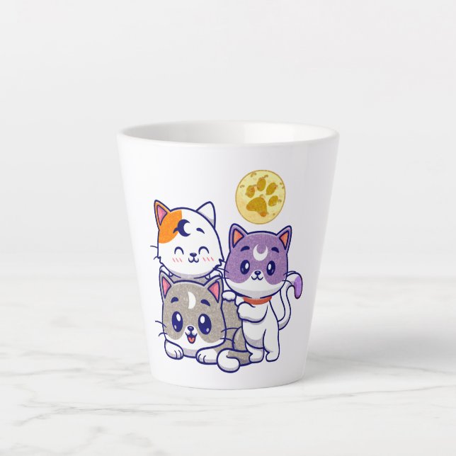 Adorable Trio – Three Cute Cats Latte Mug (Front)