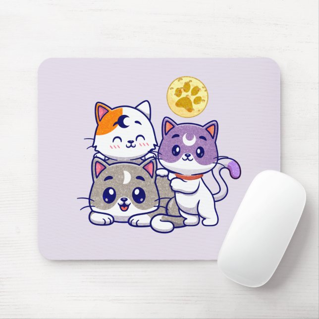 Adorable Trio – Three Cute Cats Mouse Mat (With Mouse)