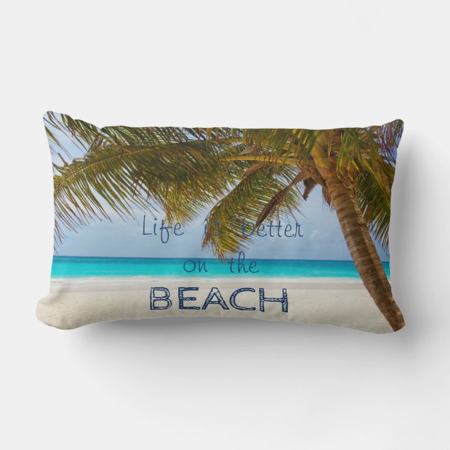 Adorable Tropical Beach.Palm Lumbar Cushion (Front)