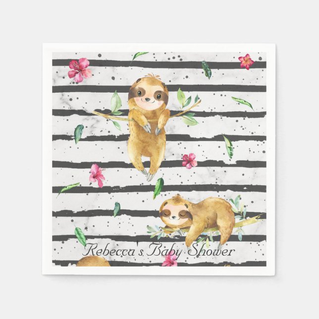 Adorable Tropical Sloth Baby Shower Personalised Napkin (Front)
