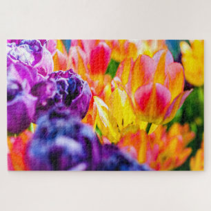 Adorable Tulip Flowers On A Flowerbed Jigsaw Puzzle