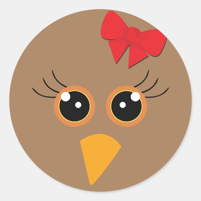🦃 Adorable turkey face, brown Classic Round Sticker (Front)