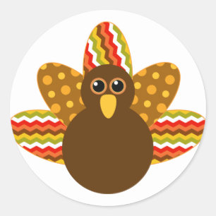 🦃 Adorable turkey with colourful feathers Classic Round Sticker