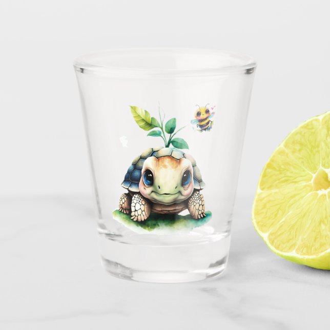 Adorable Turtle and Bee Shot Glass (Front)