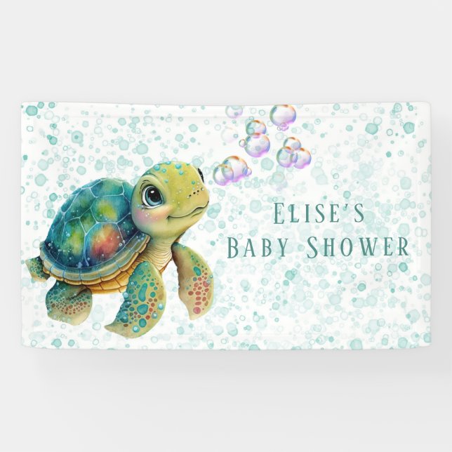 Adorable Turtle and Bubbles Baby Shower  Banner (Horizontal)