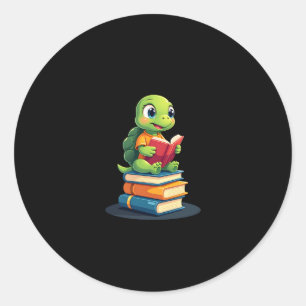 Adorable Turtle Reading Books (1) Classic Round Sticker