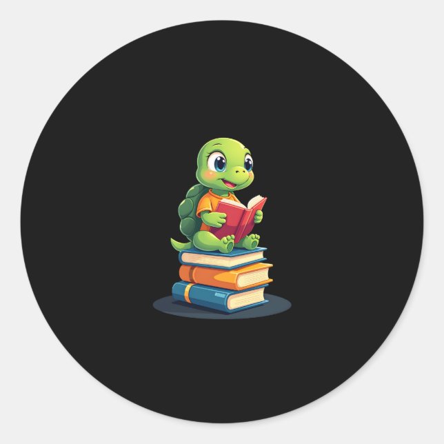 Adorable Turtle Reading Books (1) Classic Round Sticker (Front)