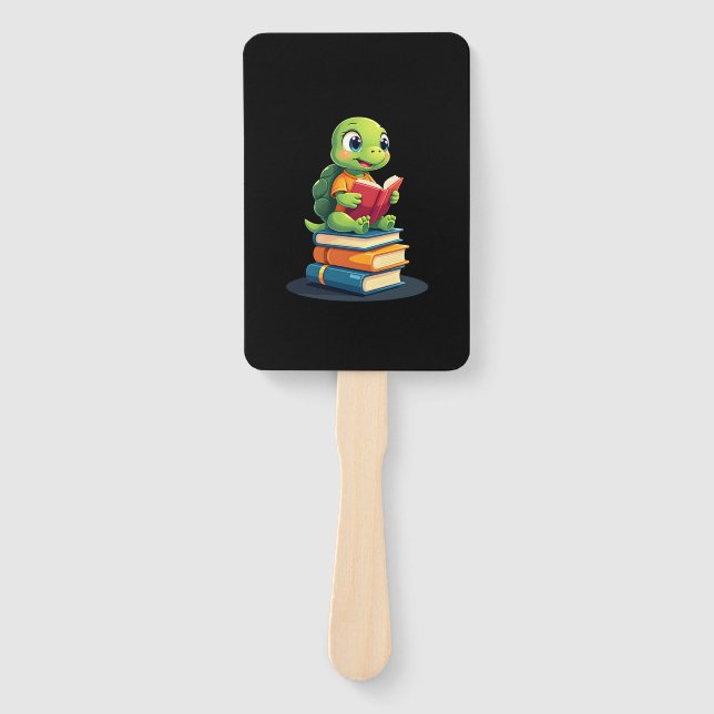Adorable Turtle Reading Books (1) Hand Fan (Front)