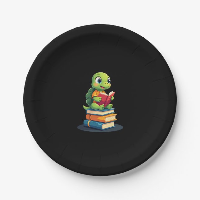 Adorable Turtle Reading Books (1) Paper Plate (Front)
