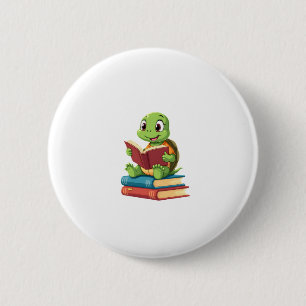 Adorable Turtle Reading Books (2) 6 Cm Round Badge