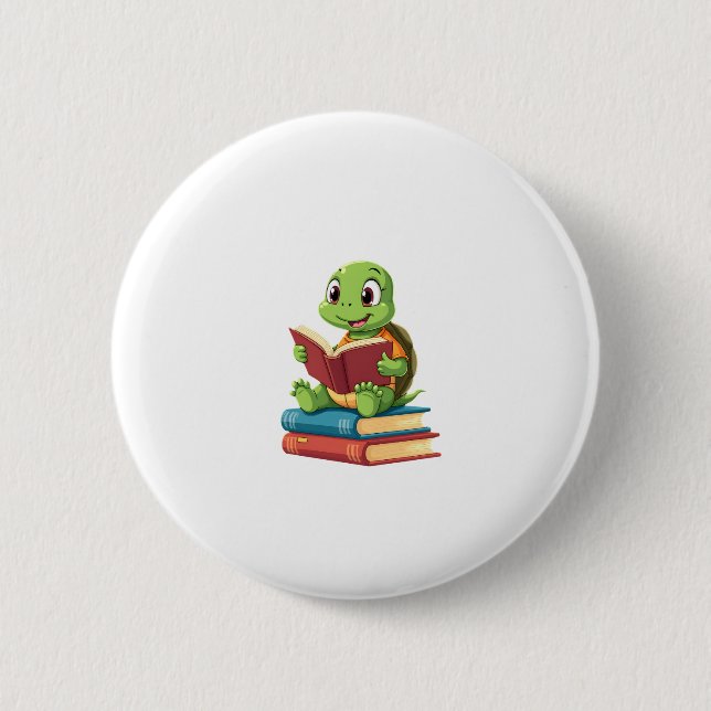 Adorable Turtle Reading Books (2) 6 Cm Round Badge (Front)