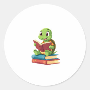 Adorable Turtle Reading Books (2) Classic Round Sticker