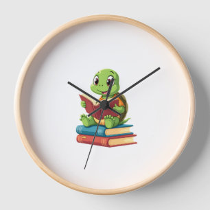 Adorable Turtle Reading Books (2) Clock