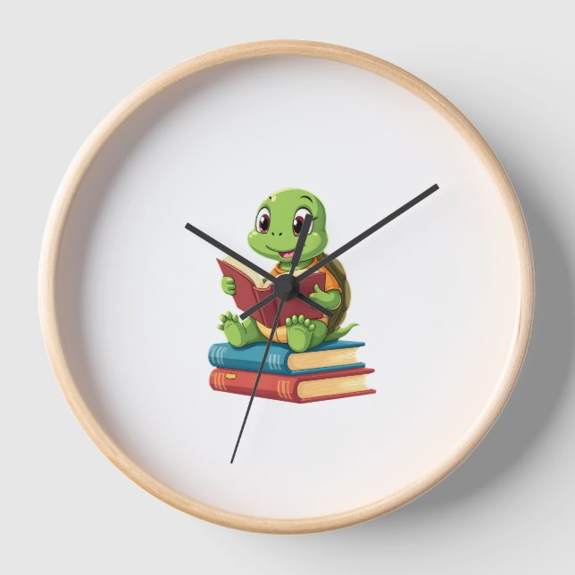 Adorable Turtle Reading Books (2) Clock (Front)