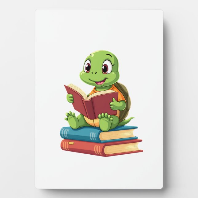 Adorable Turtle Reading Books (2) Plaque (Front)