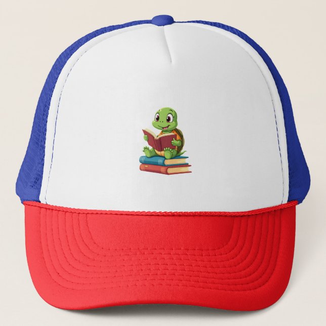 Adorable Turtle Reading Books (2) Trucker Hat (Front)