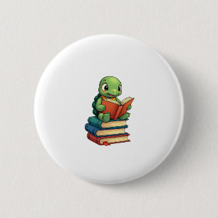 Adorable Turtle Reading Books (3) 6 Cm Round Badge
