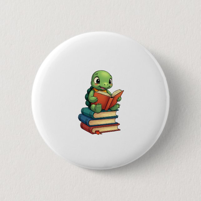 Adorable Turtle Reading Books (3) 6 Cm Round Badge (Front)