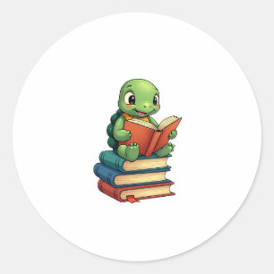 Adorable Turtle Reading Books (3) Classic Round Sticker