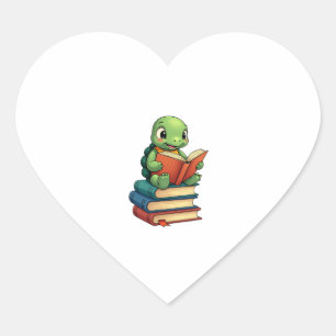 Adorable Turtle Reading Books (3) Heart Sticker
