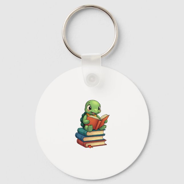 Adorable Turtle Reading Books (3) Key Ring (Front)
