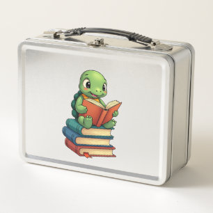 Adorable Turtle Reading Books (3) Metal Lunch Box