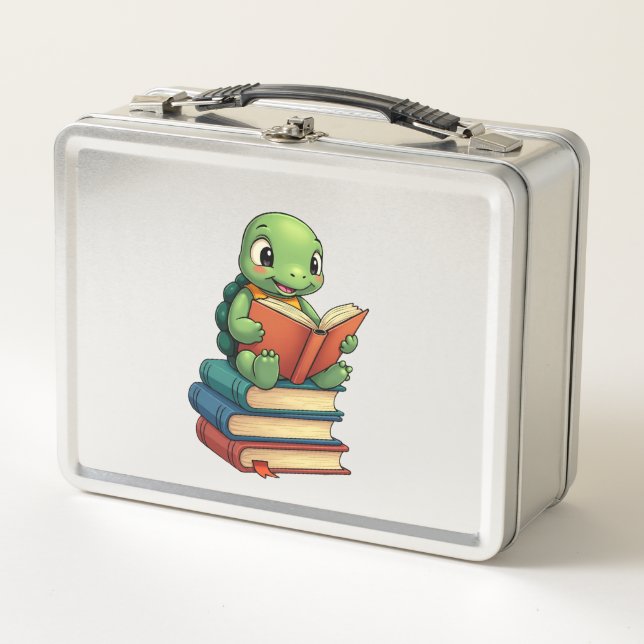 Adorable Turtle Reading Books (3) Metal Lunch Box (Front)