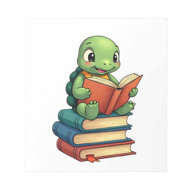 Adorable Turtle Reading Books (3) Notepad (Front)