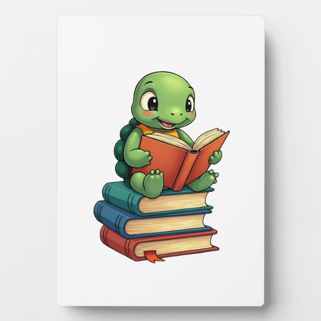 Adorable Turtle Reading Books (3) Plaque (Front)