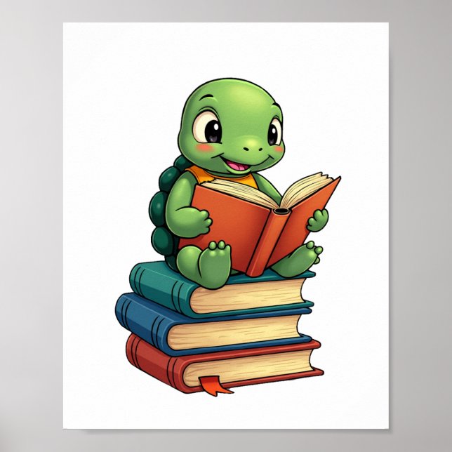 Adorable Turtle Reading Books (3) Poster (Front)