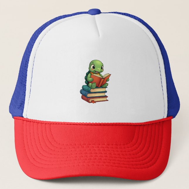 Adorable Turtle Reading Books (3) Trucker Hat (Front)