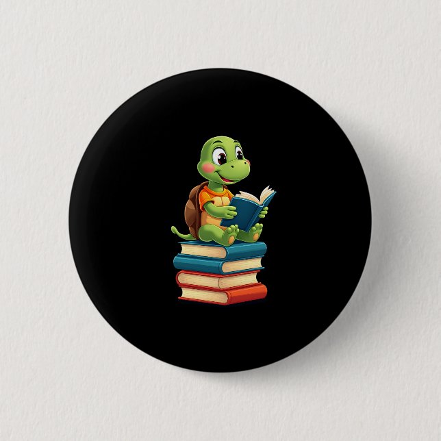 Adorable Turtle Reading Books (4) 6 Cm Round Badge (Front)