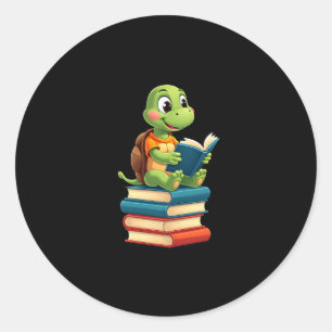 Adorable Turtle Reading Books (4) Classic Round Sticker