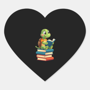 Adorable Turtle Reading Books (4) Heart Sticker
