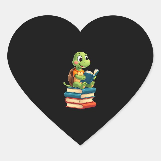 Adorable Turtle Reading Books (4) Heart Sticker (Front)