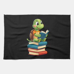 Adorable Turtle Reading Books (4) Tea Towel