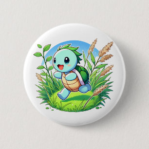 Adorable turtle running through a field 6 cm round badge