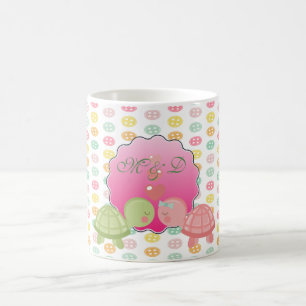 Adorable Turtles In Love On Colourful Buttons Coffee Mug