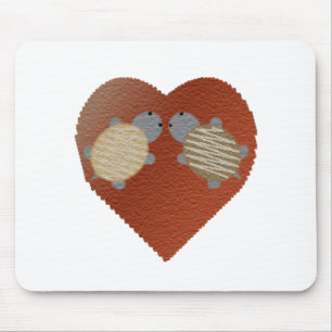 Adorable Turtles in Love with a Heart Background Mouse Mat