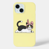 Adorable Tuxedo Cat in Pink Bunny Hat Aesthetic