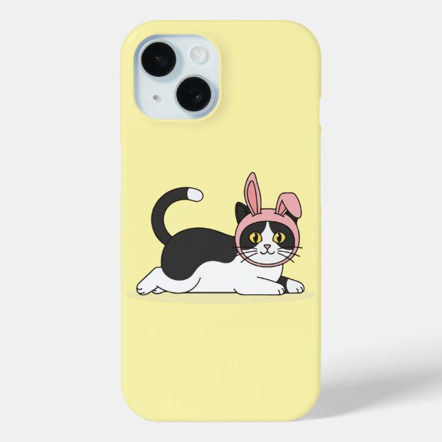Adorable Tuxedo Cat in Pink Bunny Hat Aesthetic Case-Mate iPhone Case (Back)