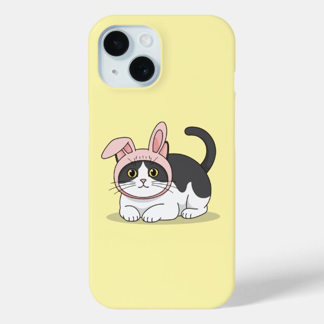 Adorable Tuxedo Cat in Pink Bunny Hat Aesthetic Case-Mate iPhone Case (Back)