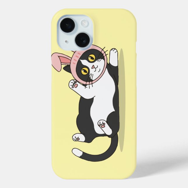 Adorable Tuxedo Cat in Pink Bunny Hat Case-Mate iPhone Case (Back)