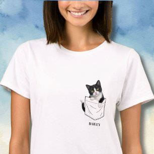 Adorable Tuxedo Cat in Pocket Personalised Name T-Shirt