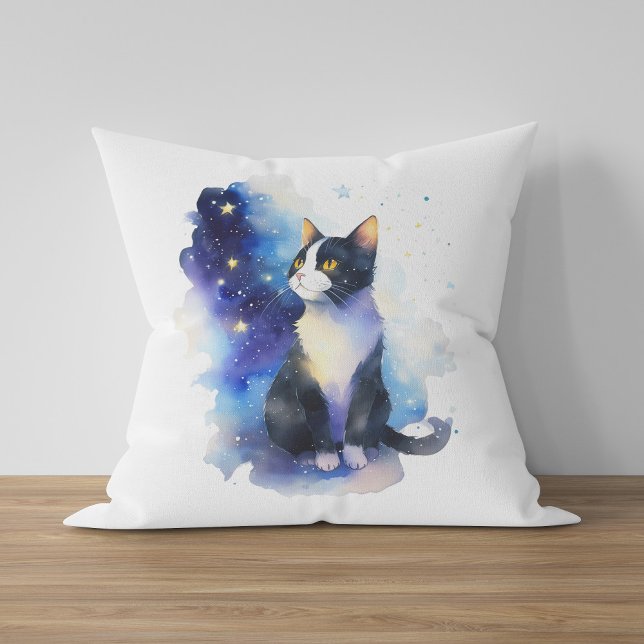 Adorable Tuxedo Cat Watercolor Illustration Cushion (Creator Uploaded)