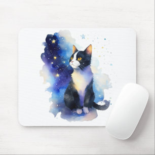 Adorable Tuxedo Cat Watercolor Illustration Mouse Mat