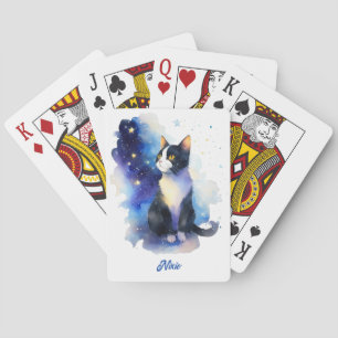 Adorable Tuxedo Cat Watercolor Illustration Playing Cards